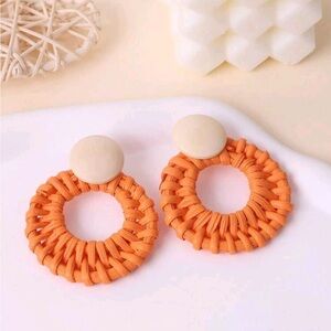 Orange Woven Hoop Earrings